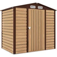 Outsunny Casetta da Giardino in Acciaio con Prese d'Aria e Catenaccio, 1.9x1.3m, Colore Quercia(m-11)