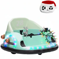AIYAPLAY 360° Rotation Kids Bumper Car, 12V Waltz Car with Remote Control, Dual Joystick, Music, Lights, Green(m-10)