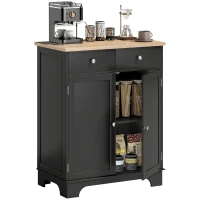HOMCOM Meuble de rangement buffet salon avec placards, 2 tiroirs et étagères réglables, 68x40,3x85cm, noir et bois naturel(m-11)