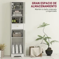 HOMCOM Armario Alto de Baño Estrecho con 2 Puertas Arqueadas Cajón y Estantes Ajustables Moderno 40x29,5x170 cm Blanco Veteado(m-4)