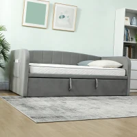 HOMCOM Schlafsofa 3-Sitzer mit ausziehbarem Gästebett, in Doppelbett verwandelbar, 205x186x75 cm, Hellgrau(m-3)