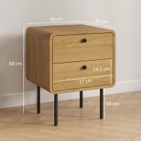 HOMCOM Bedside Table with 2 Drawers and Steel Legs - Oak(m-3)