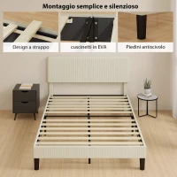 HOMCOM Struttura Letto 140x200 cm con Testiera Imbottita Regolabile in Altezza e Doghe, Velluto a Coste, Grigio(m-6)