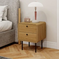 HOMCOM Bedside Table with 2 Drawers and Steel Legs - Oak(m-9)