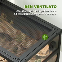 PawHut Rettilario Rialzato e Pieghevole con Coperchio e Pareti in Vetro Temperato e Plastica, 60x45x32 cm, Nero(m-7)