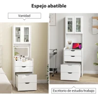 HOMCOM Tocador de Maquillaje con luces LED de 3 Colores Espejo Abatible y Taburete Acolchado 3 Cajones y Estantes Blanco(m-7)