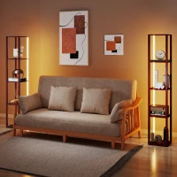 HOMCOM RGB LED Floor Lamp with Shelves, Modern Dimmable Standing Lamp with Remote Control, Adjustable Brightness & Speed for Living Room, Bedroom, Office, Brown(m-7)