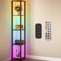 HOMCOM RGB LED Floor Lamp with Shelves, Modern Dimmable Standing Lamp with Remote Control, Adjustable Brightness & Speed for Living Room, Bedroom, Office, Brown(m-10)