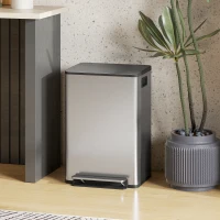 HOMCOM Poubelle cuisine 50L, poubelle à pédale, seau intérieur amovible, couvercle à fermeture douce, 41,7x36,6x62cm, argent(m-10)