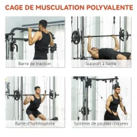 SPORTNOW Station de musculation station de traction à câble support à squat barre câble cross-over 210 x 132 x 225 cm noir(m-4)