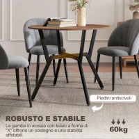 HOMCOM Tavolo Rotondo da Soggiorno per 2 Persone con Sostegno a X, in Legno e Acciaio, Ø90x76 cm, Nero e Marrone(m-5)