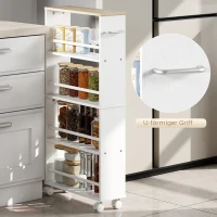 HOMCOM Półka wielofunkcyjna na kółkach, wąski design, 4 przegrody, 45x15x91 cm, naturalna(m-6)