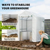Outsunny Tomato Greenhouse Film Greenhouse with Raised Bed Roll-up Door Window Sloped Roof 141 x 141 x 190 cm White(m-4)
