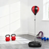 HOMCOM Sac de Frappe sur Pied Punching ball sur pied réglable en hauteur 126-144 cm avec gants, pompe et base de lestage pour adolescents et débutants noir et rouge(m-10)
