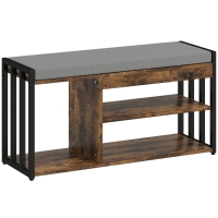 HOMCOM Shoe Storage with Seat, Upholstered Entryway Bench, Shoe Bench with 3 Open Shelves for Hallway, Rustic Brown