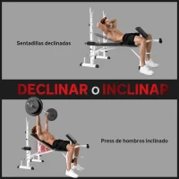 HOMCOM Banco de Musculación Inclinable con Soporte para Barra Ajustable Extensión de Piernas y Curl de Predicador para Gimnasio(m-6)