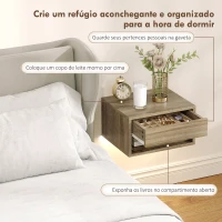 HOMCOM Conjunto de 2 Mesas de Cabeceira Flutuantes com Luzes LED RGB Controlo por APP e Prateleira Aberta 37x32x21 cm Madeira(m-5)