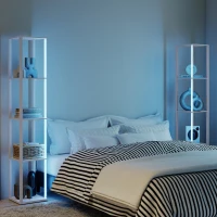 HOMCOM RGB LED Floor Lamp with Shelves, Modern Dimmable Standing Lamp with Remote Control, Adjustable Brightness & Speed for Living Room, Bedroom, Office, Grey(m-2)