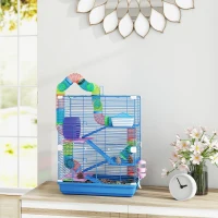 PawHut Cage pour hamster rongeur 4 étages avec tunnels mangeoire roue maison échelles 46 x 30 x 58 cm bleu(m-10)