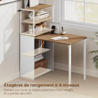 HOMCOM Bureau d'ordinateur pliable avec étagères de rangement à 4 niveaux, bureau avec 2 niches, 105 x 60 x 127 cm, chêne blanc(m-5)