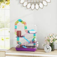 PawHut Cage pour hamster rongeur 4 étages avec tunnels mangeoire roue maison échelles 46 x 30 x 58 cm violet(m-10)