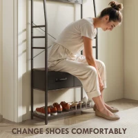 HOMCOM Coat Rack with Shoe Storage, Hall Tree, Industrial Coat Stand with Shoe Bench, 10 Removable Hooks, 2 Fabric Drawers and Clothes Rail for Entryway, Hallway, Grey(m-6)