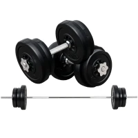 HOMCOM Dumbbell and Barbell Set with 65kg Adjustable Barbell Weights Set, for Home Gym - Black(m-10)