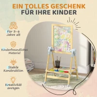 AIYAPLAY Kinder Staffelei aus Holz, Doppelseitige Whiteboard und Tafel Höhenverstellbar Standtafel mit Papierrolle, Ablage, Natur(m-9)