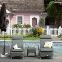 Outsunny Set of 2 Sun Lounger Cushion Non-Slip Seat Pads for Indoor Outdoor Grey(m-12)