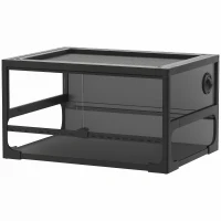 PawHut Rettilario Rialzato e Pieghevole con Coperchio e Pareti in Vetro Temperato e Plastica, 60x45x32 cm, Nero(m-1)