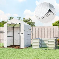 Outsunny Tomato Greenhouse Film Greenhouse with Raised Bed Roll-up Door Window Sloped Roof 141 x 141 x 190 cm White(m-3)