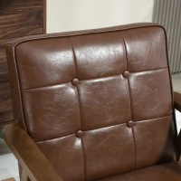 HOMCOM Butaca de Salón Tapizada en PU con Reposabrazos y Marco de Madera de Caucho Carga 120 kg Marrón(m-9)