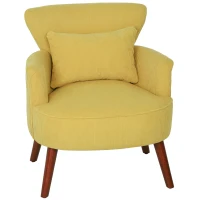 HOMCOM Modern Upholstered Armchair with Lumbar Pillow, Rubberwood Legs — Yellow Corduroy Accent Chair(m-1)