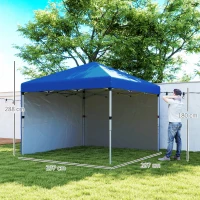 Outsunny Faltpavillon Pop-up 3x3 m mit 2 seitlichen Anti-UV-Wänden, höhenverstellbar, Sandsäcke und Transporttasche, Blau(m-3)