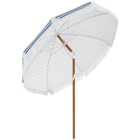 Outsunny Parasol inclinable rond Ø 225 cm avec franges polyester haute densité anti-UV mât démontable, vintage bleu et blanc(m-12)