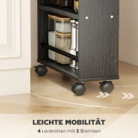 HOMCOM Półka wielofunkcyjna na kółkach, smukły design, 4 przegrody, 45x15x91 cm, czarny(m-5)