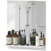 HOMCOM Oglindă de baie 50 x 60 cm, oglindă de perete cu raft, pentru intrare, hol, alb(m-6)