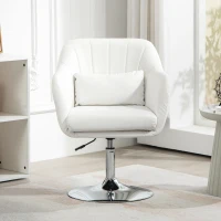 HOMCOM Sillón para Salón Giratorio 360° con Altura Ajustable Respaldo Envolvente Reposabrazos y Cojín 60x60x79-91 cm Blanco(m-8)
