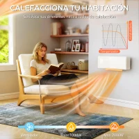 HOMCOM Calefactor Eléctrico Bajo Consumo de Pared 2000W con 3 Modos Pantalla LED Termostato Temporizador y Panel de Vidrio(m-5)