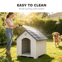 PawHut Casetta per Cani da Esterno Casetta per Cani di Taglia Grande in Plastica con 2 Finestre Base Rialzata Picchetti Grigio(m-5)