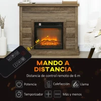 HOMCOM Chimenea Eléctrica 1800W con Efecto de Llama Mando a Distancia Temporizador Semanal para Sala 30 m² Madera(m-6)