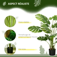 HOMCOM Plante artificielle arbre artificiel monstera deliciosa avec pot inclus hauteur 120 cm intérieure vert(m-5)