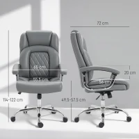 HOMCOM Big and Tall Office Chair 180kg with Spring Cushion, PU Leather - Grey(m-3)