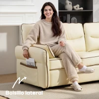 HOMCOM Sofá de 3 Plazas Tapizado en Cuero Sintético Acolchado Grueso Asiento Ancho Reposabrazos Bolsillo Montaje Rápido Beige(m-7)