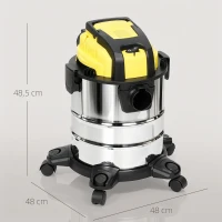 HOMCOM Aspirador Seco e Húmido 3 em 1 1200W com Função de Soprador Mangueira 2 m Depósito 20L Triplo Filtro 48x48x48,5 cm Amarelo(m-3)