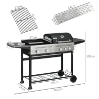 Outsunny 12kW Deluxe Duo Gas BBQ, with Grill, Plancha and Side Burner - Black(m-3)