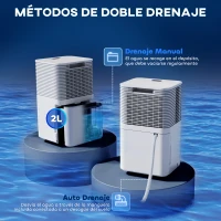 HOMCOM Deshumidificador 10L/día Silencioso con 3 Modos Pantalla LED Temporizado 24H Bloqueo Infantil y Drenaje Continuo Blanco(m-6)