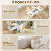HOMCOM Mesa Plegable de Comedor con Alas Abatibles 4 Compartimentos 3 Formas para Cocina Salón 169x60x75 cm Blanco(m-7)