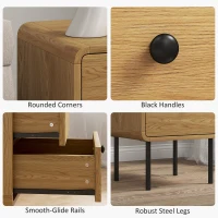 HOMCOM Bedside Table with 2 Drawers and Steel Legs - Oak(m-5)