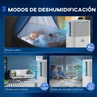 HOMCOM Deshumidificador 10L/día Silencioso con 3 Modos Pantalla LED Temporizado 24H Bloqueo Infantil y Drenaje Continuo Blanco(m-5)